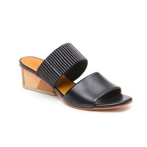 Coclico Oohlala Natural Wood Heel Black Leather Slide Sandals 37